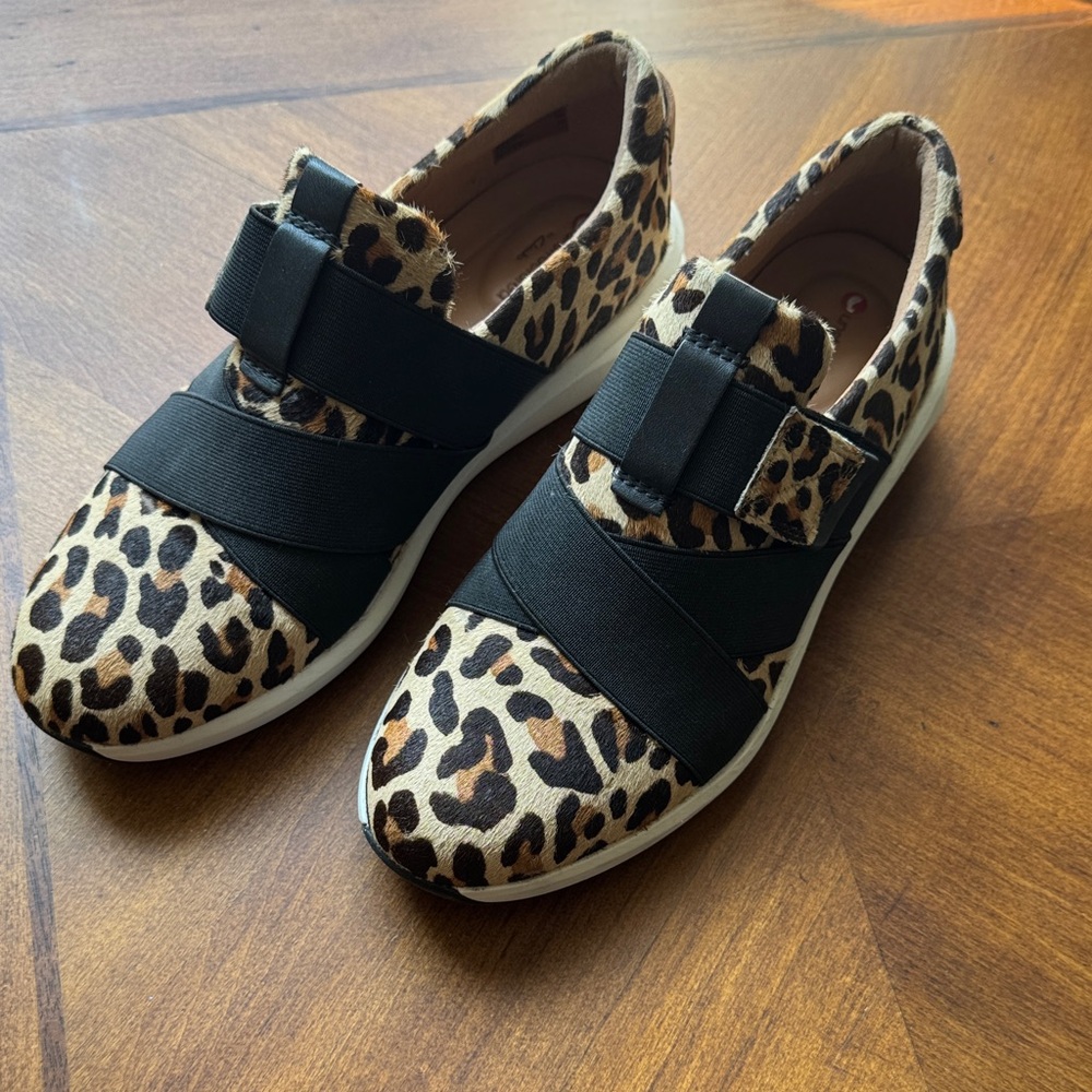 Clarks Leopard Print Sneakers with Black Straps
